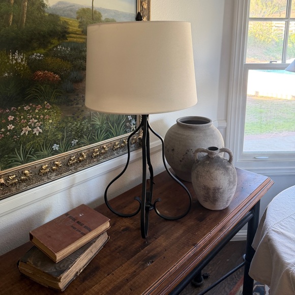 Vintage Black Wrought Iron Metal Table Lamp with Shade